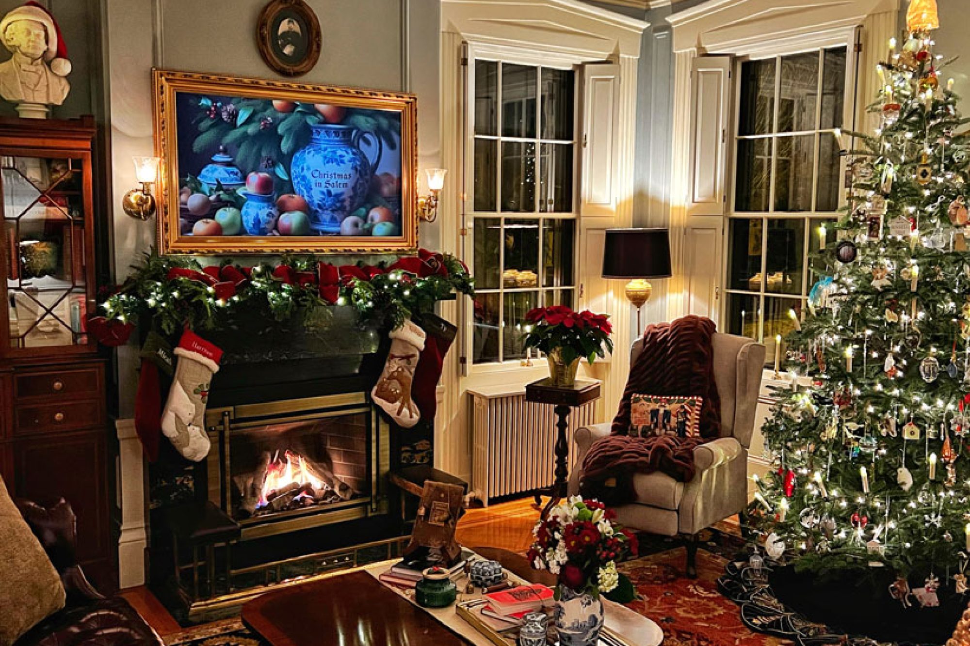 A home decorated for Christmas in Salem