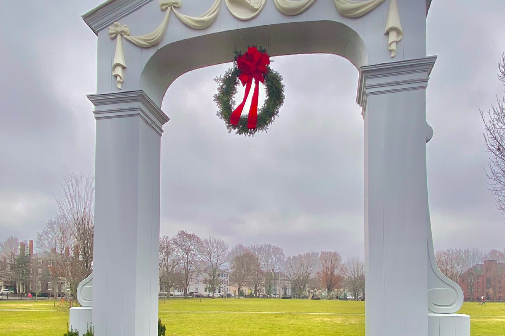 Archway on the Salem Common decorated for Christmas